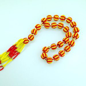 Sarı Kırmızı Koza Örme Efe Boy Tesbih