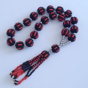 Siyah - Kırmızı Özel El Örmesi Cezaevi İşi Koza Tesbih 